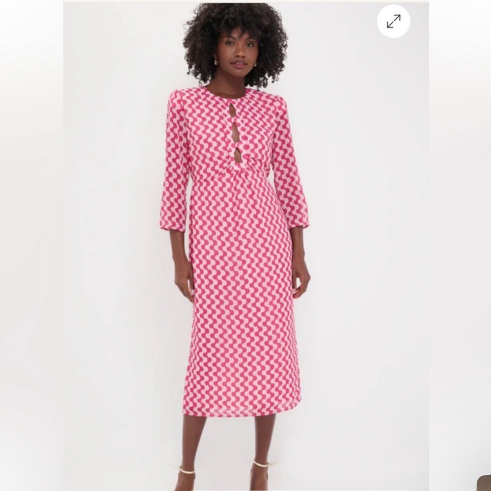 Tuckernuck Hyacinth House Cosmina Midi Dress Pink Geo Mod Retro Keyhole Size S